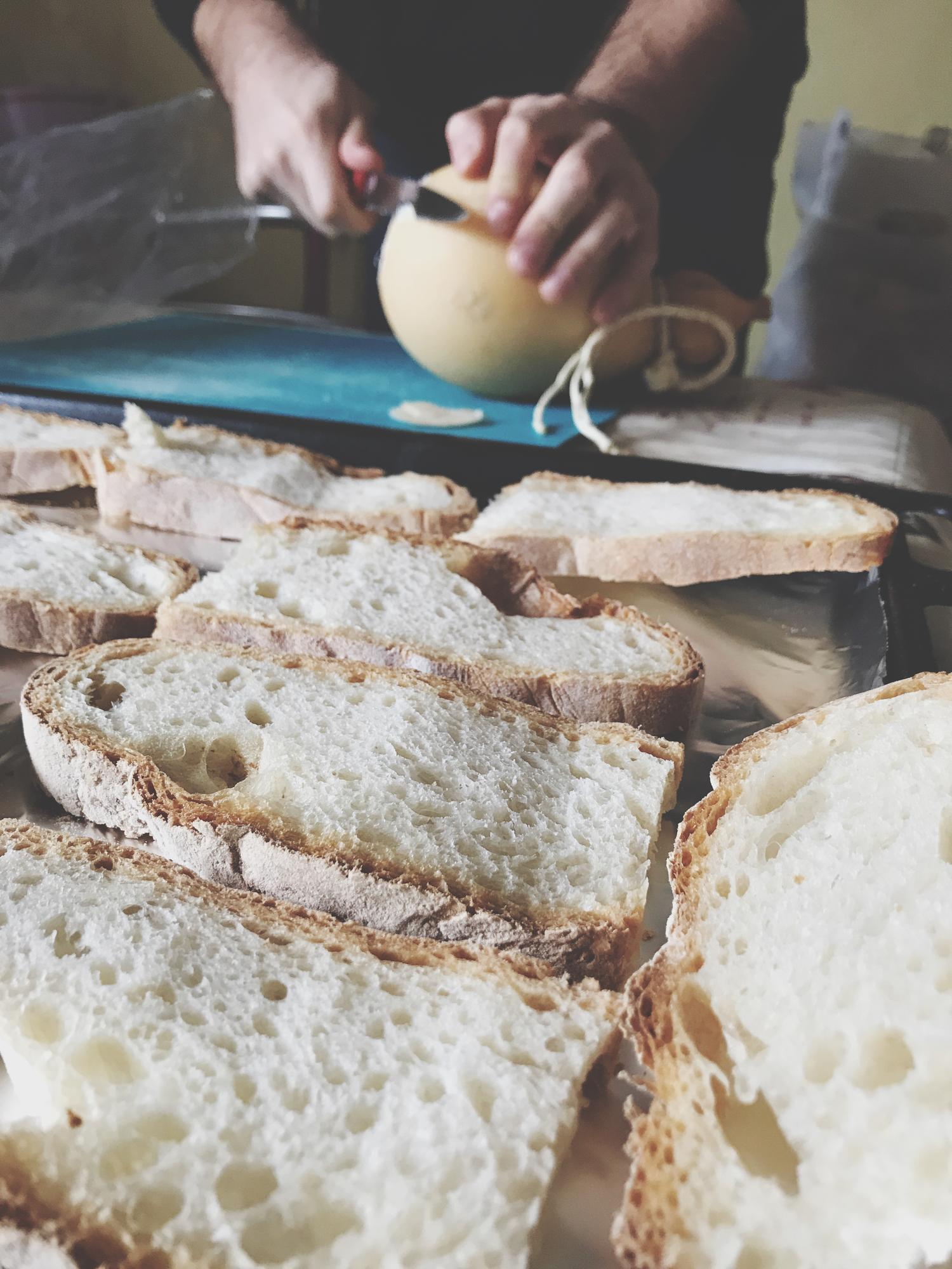 Close-up artisan bread and butter detail