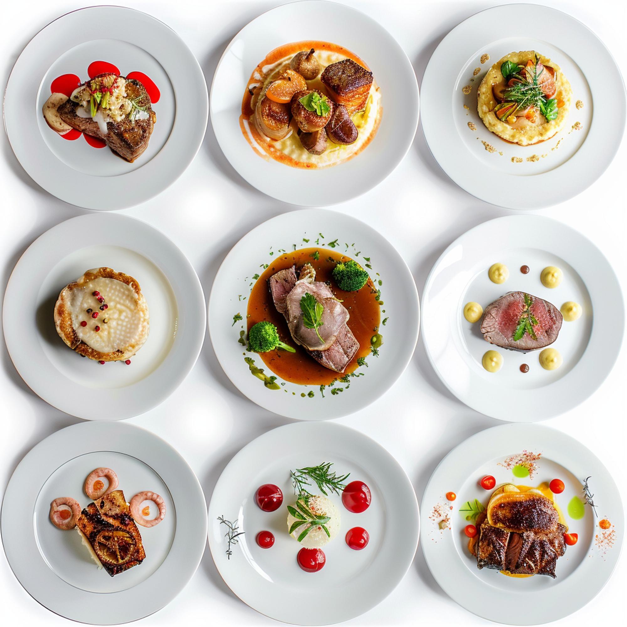 Arrangement of plated tasting menu